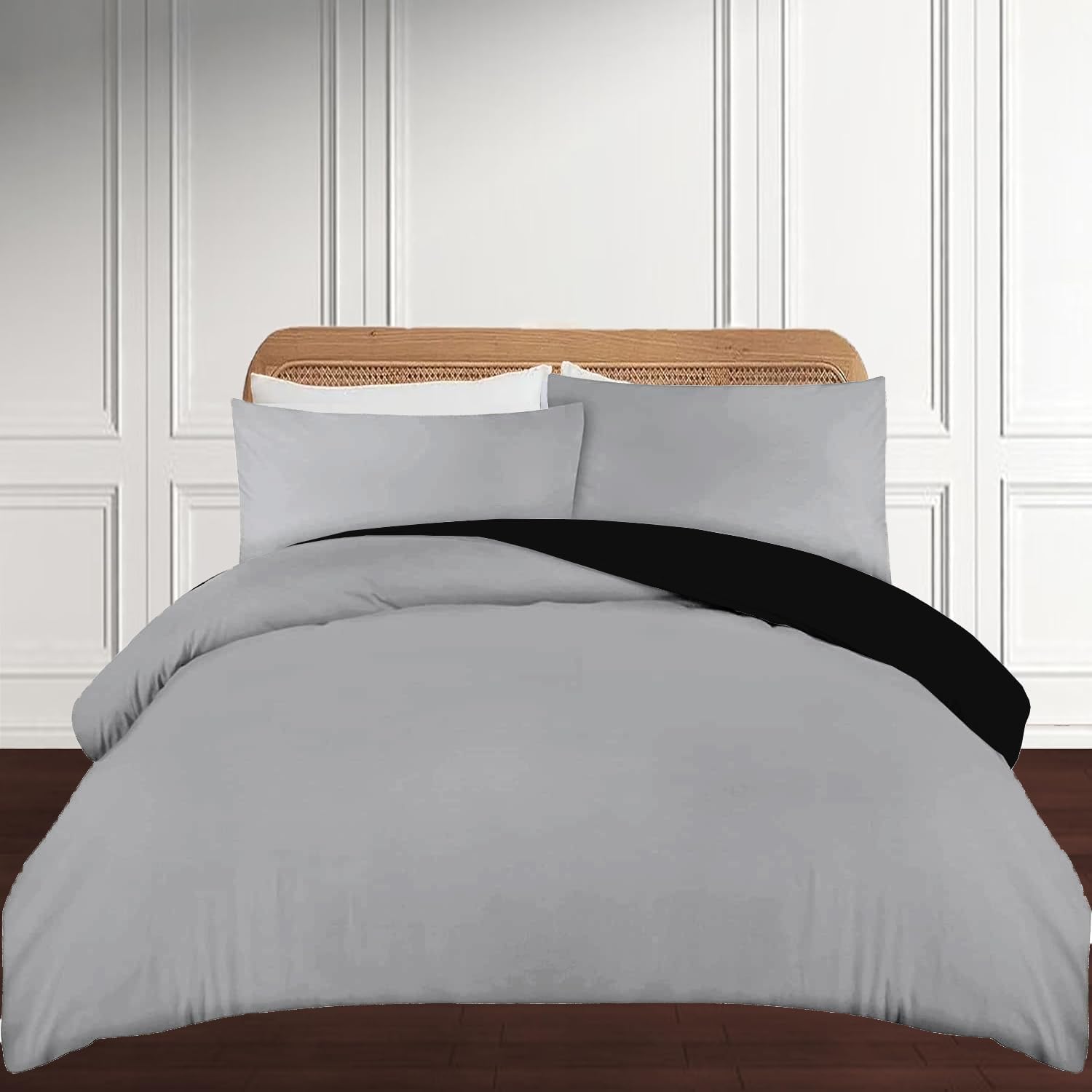 APEX FURNISHINGS Single Duvet Cover Set- 100% Brushed Microfiber Bedding Quilt Cover with Pillowcase - Grey/Black