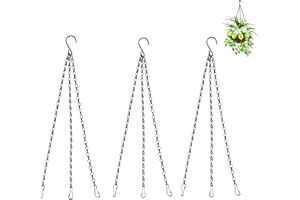 QUJIFETU 16 inches Black Hanging Basket Chain,Flower Pot Basket Chains 3 Point Replacement Chain Hangers for Lanterns, Bird Feeders, Planters and Other Ornaments