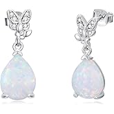 Motiel Opal with Diamond Stud Earrings 925 Sterling Silver Butterfly with Teardrop Opal Dangle Stud Earrings Fine Jewelry Gift for Women