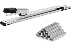 Deli Long Reach Stapler with 1000 Staples, 20 Sheet Capacity, Long Arm Standard Staplers for Booklet or Book Binding, Silver