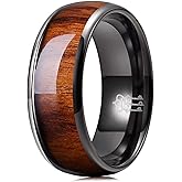 THREE KEYS JEWELRY 4mm 6mm 8mm Black Tungsten Wedding Ring Domed with Real Koa Wood Inlay