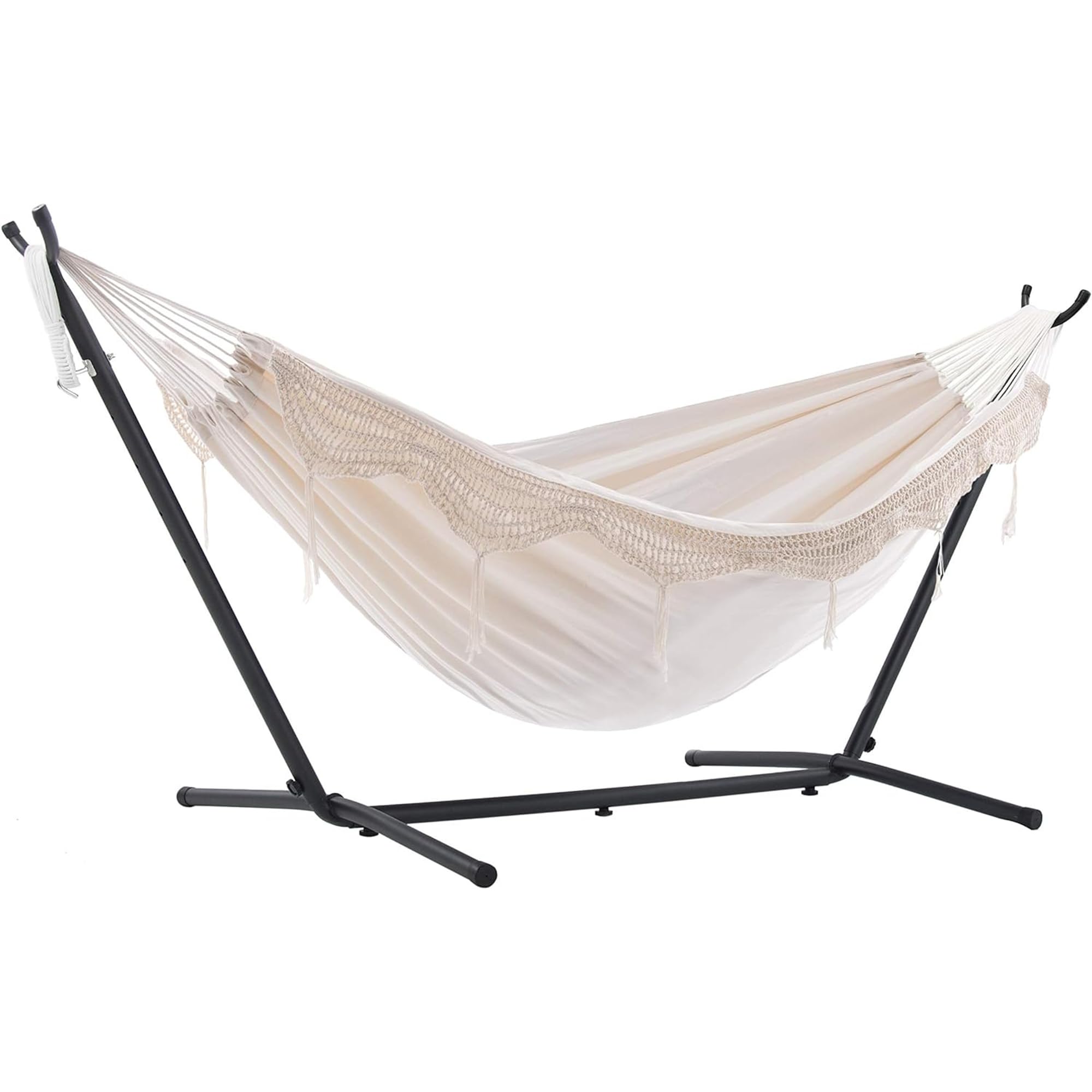 Vivere UHSDO8-00 Double Cotton Hammock with Space-Saving Steel Stand Including Carrying Bag, Natural