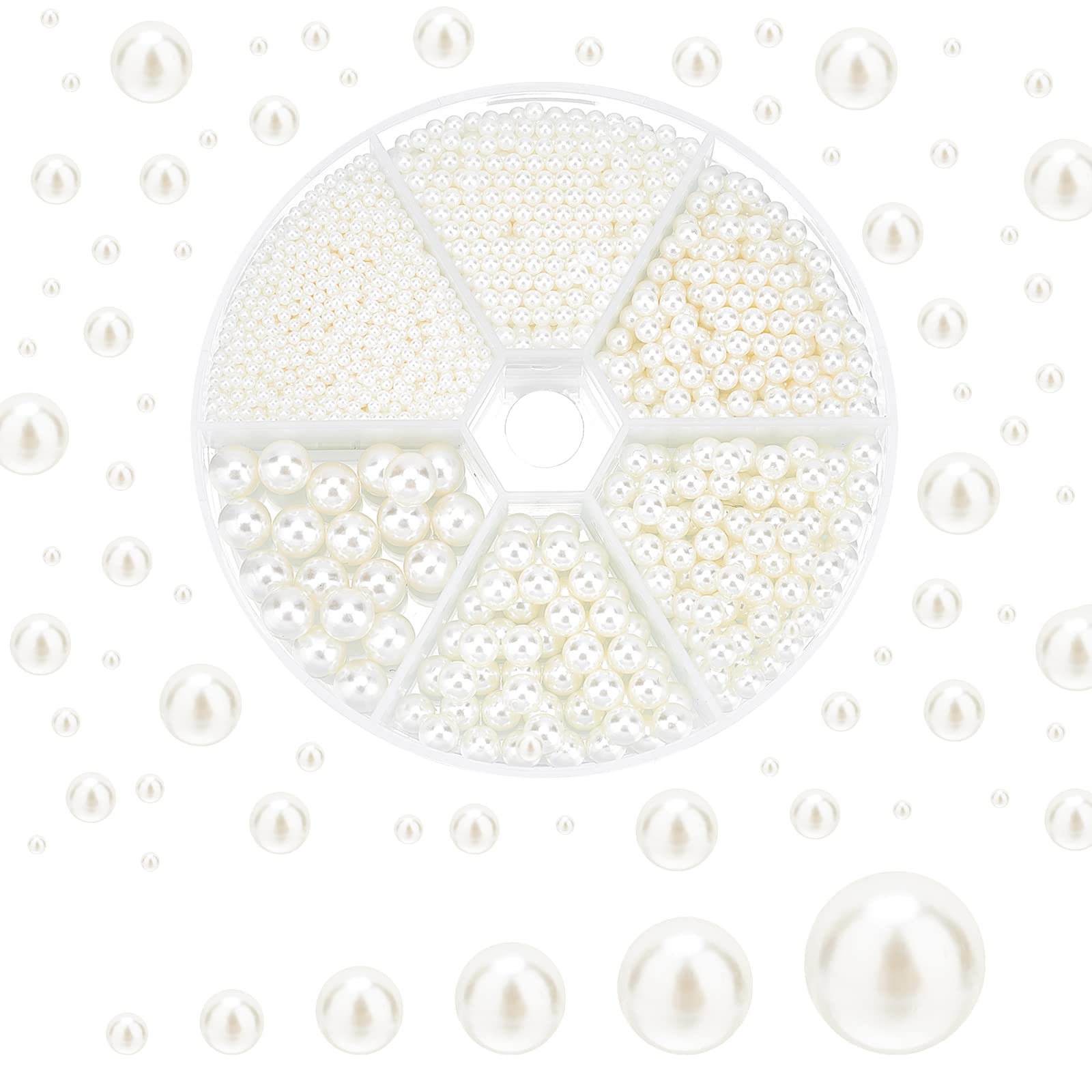 PH PandaHall 2200pcs White Pearl Beads, 6 Sizes No Holes/Undrilled Pearl Beads Round Delicate Pearls Crafting Pearls for Vase Filler Wedding Decor Table Scatter Embellishment, 2/3/4/5/6/8mm