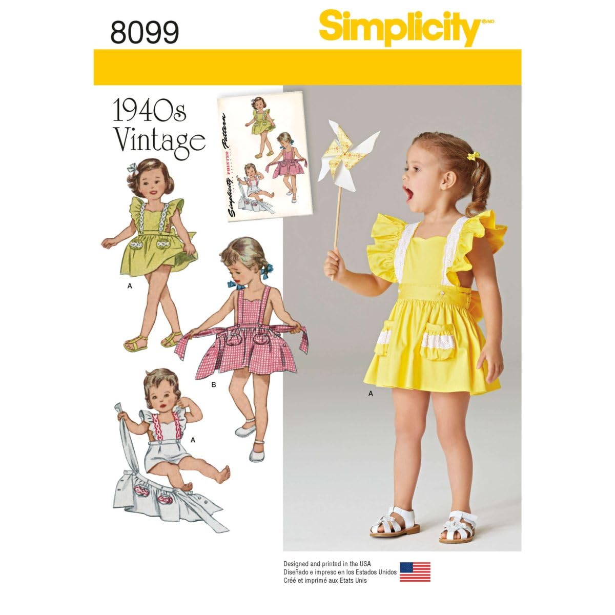 Simplicity Pattern 8099 A Toddlers' Romper and Button-on Skirt, Paper, 22x15x1 cm