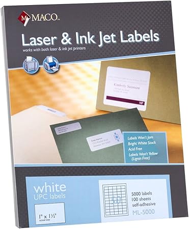 Amazon Com Maco Laser Ink Jet White Upc Labels 1 X 1 1 2 Inches 50 Per Sheet 5000 Per Box Ml 5000 Shipping Labels Office Products Amazon Com Maco Laser Ink Jet White Upc Labels 1 X 1 1 2 Inches 50 Per Sheet 5000 Per Box Ml 5000 Shipping Labels Office Products