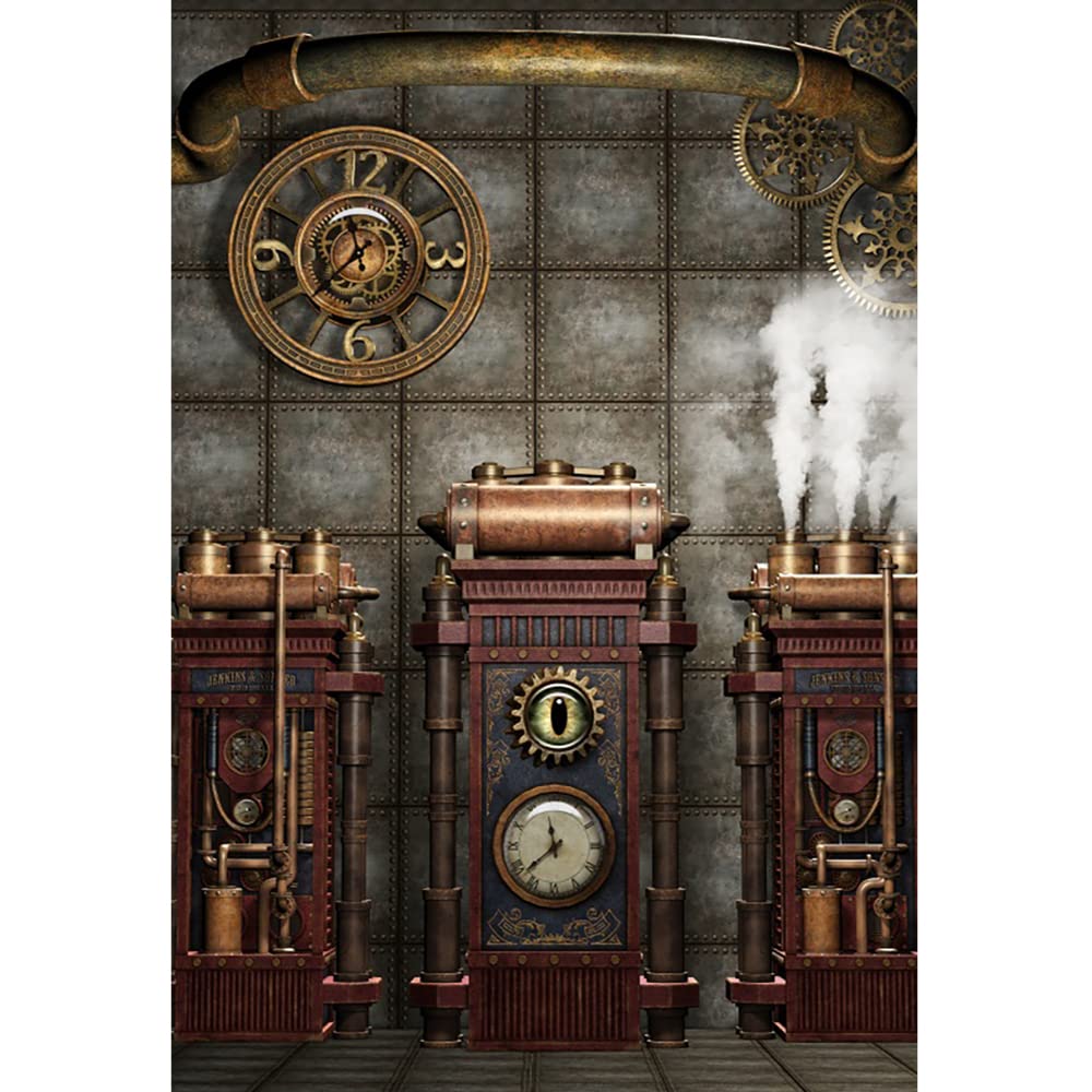 Aoihrraan 2x3m Retro Steampunk Backdrop Steam Machine Vintage Metal Clock Industrial Gear Photography Background Nostalgia Style Party Decor Kids Adults Men Artistic Portrait Photo Studio Props