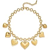 ENSKEFEN Vintage Heart Charm Necklaces for Women Matte Gold Charm Necklace Chunky Link Chain Necklace Fashion White Gold Heart Necklaces