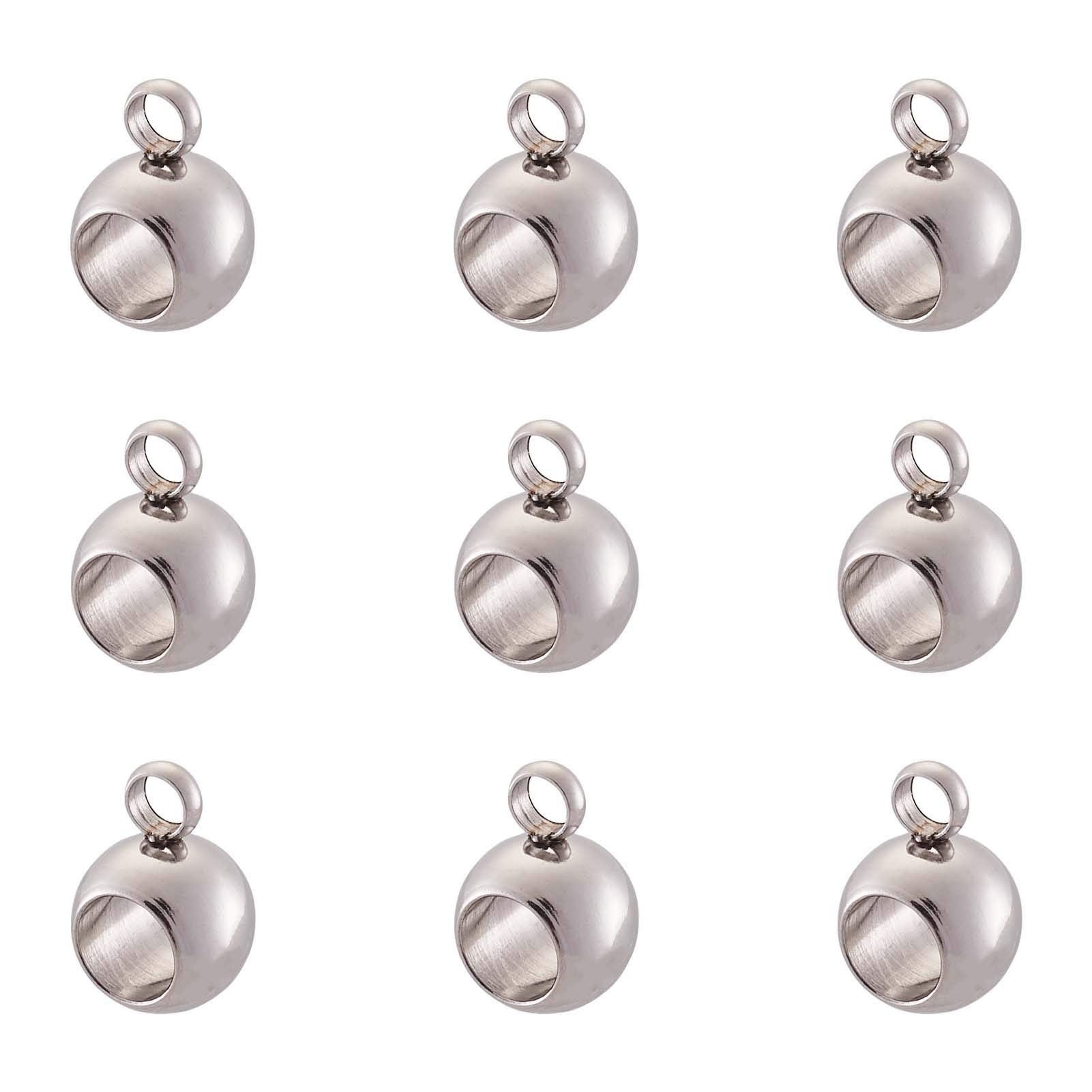 PandaHall 50pcs Stainless Steel Hanger Links Rondelle Bail Beads 5x9x6mm Metal Spacer Loose Beads for Bracelet Necklace DIY Jewelry Making