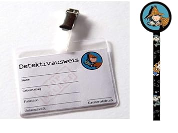 10 x Detektivausweis Detektiv Flo mit Clip und Hülle