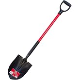 Bully Tools 14-Gauge Round Point Shovel with D-Grip, Heavy Duty Fiberglass Handle, Metal Body Digging Shovel for Garden Landscaping and Trenching, Garden Tools, 100% Made in USA