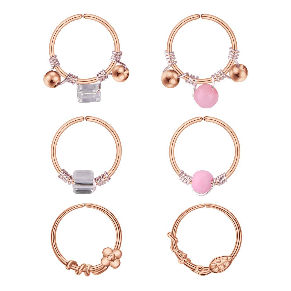 Longita 6PCS Non Pierced Stainless Steel Clip on Closure Round Ring Fake Nose Ring Hoop Lip Helix Cartilage Tragus Earrings Piercing Jewelry