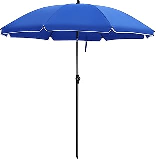 SONGMICS Sonnenschirm, Ø 160 cm, Marktschirm, UV Schutz UPF 50+, Sonnenschutz, achteckiger Gartenschirm aus Polyester, Schirmrippen aus Glasfaser, mit Tragetasche, Blau GPU60BU