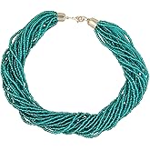 Beaded Cluster Choker Necklace for Women Multi Layer Chunky Bib Necklace Mix Color Beads Cluster Collar Necklace Bohemian Jewelry Gift