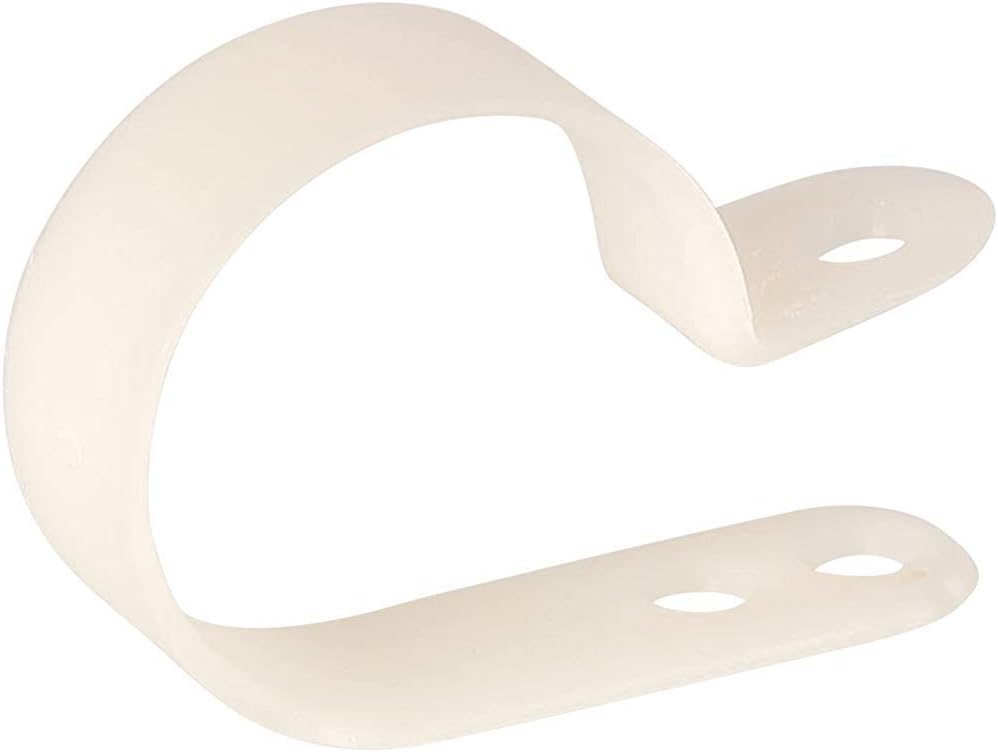 GTSE 100 Pack of White/Natural Nylon P-Clips, 9.5mm (3/8") Diameter, Plastic Cable Clips, 3/8" Diameter