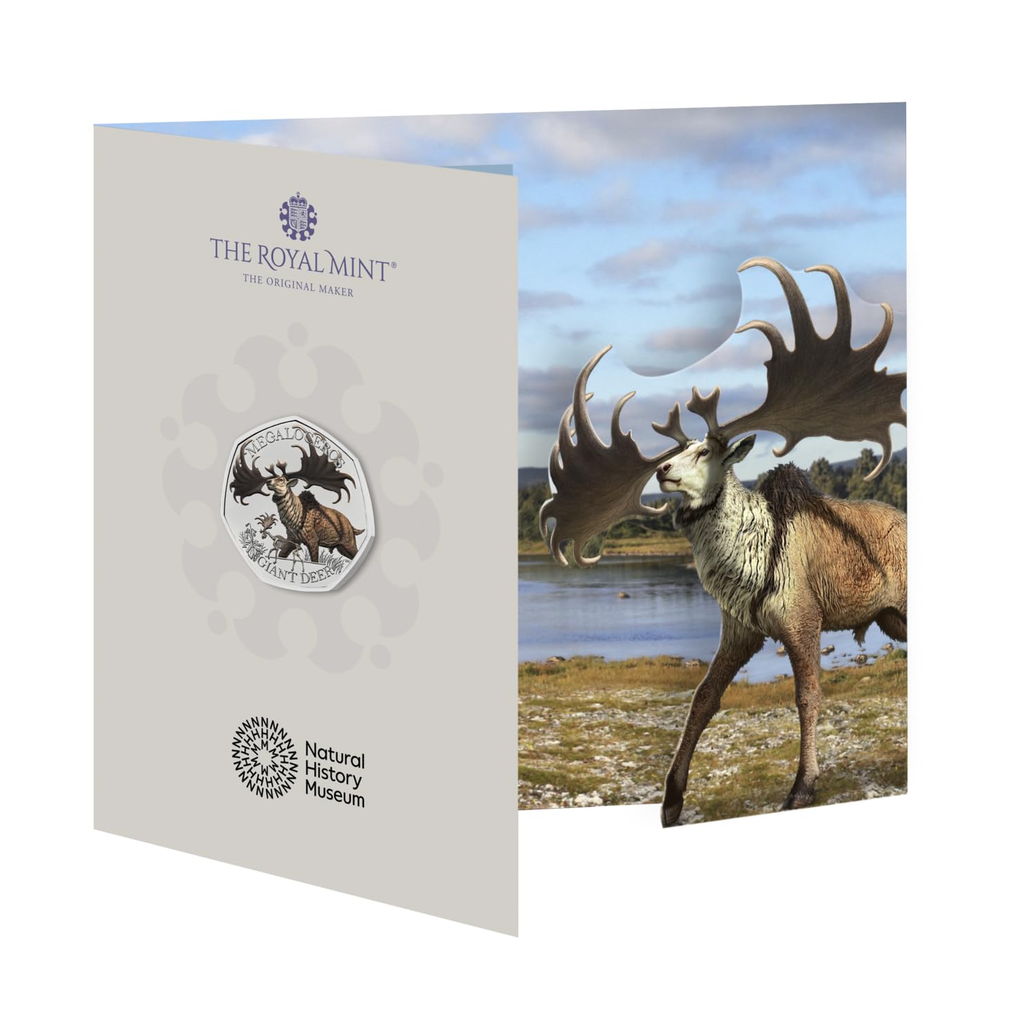 The Royal Mint – Natural History Museum Giant Deer 2024 Brilliant Uncirculated Official UK Coloured 50p Coin, Celebrating the Majestic Ice Age Giant in Decorative & Collectible Fold-Out Packaging — image 1