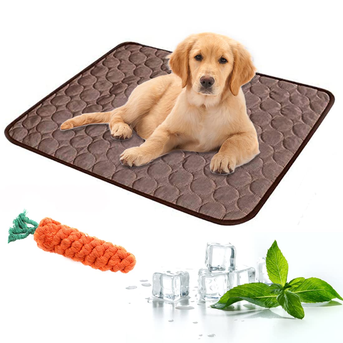 TVMALL Dog Cooling Mat pad Pet Self Cooling Bed Mat non Toxic Ice Silk Material Dog Mat Summer Bed Pad Blanket Sleep Ice Silk Bed Washable Soft Breathable for Cat Small Medium Large Dogs, Brown XL