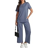 ATHMILE Womens 2 Piece Lounge Set Fashion Travel Outfits Summer Beach Vacation Tracksuit Comfy Wide Leg Airport Loungewear