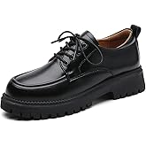 IUY Oxford Shoes for Women Patent Leather Shoe Women's Platform Oxford Shining Lace-Up Chunky Round Toe Non-Slip Business Casual Comfortable Dressy Office Work Ladies Shoes