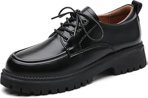 IUY Oxford Shoes for Women Patent Leather Shoe Women's Platform Oxford Shining Lace-Up Chunky Round Toe Non-Slip Business Casual Comfortable Dressy Office Work Ladies Shoes