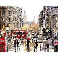 CaptainCrafts New Paint by Numbers 16x20 for Adults, Kids LINEN Canvas - London Street Corner (Frameless)