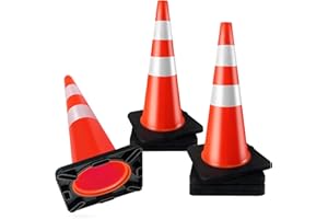 STRLON Traffic Cones 28 inch PVC Orange 8 Pack Heavy Duty Black Base Construction with Reflective Collars Fit Parking Lot,Driveway Road Traffic Control Safety Cones