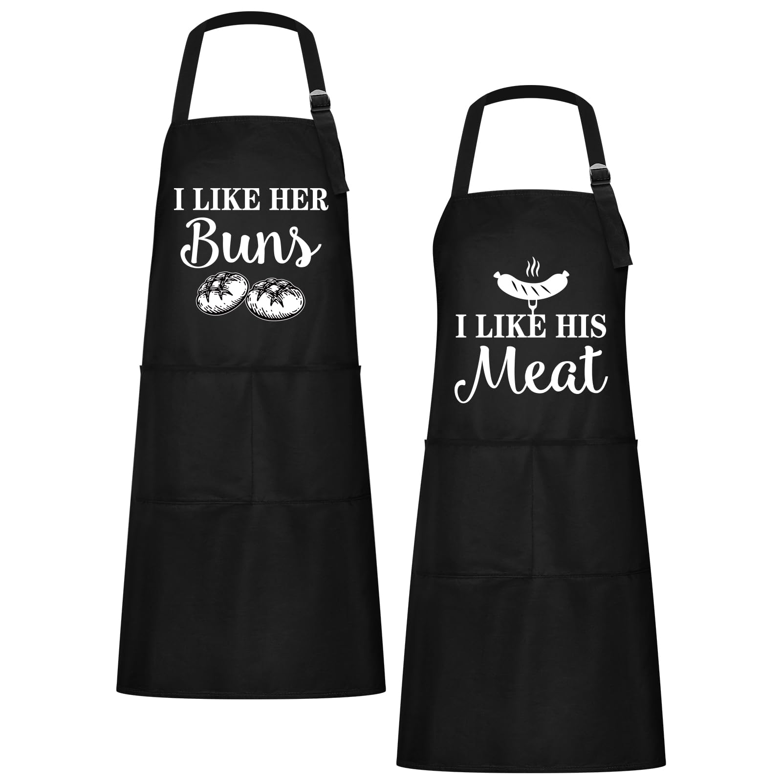 Photo 1 of ***only the bun one is included*meat one is missing***Chuarry 2 Pcs His and Her Aprons for Couple Gift Wedding Anniversary Matching Couple Kitchen Apron with Adjustable Neck Strap(Meat and Buns)***only the bun one is included*meat one is missing***