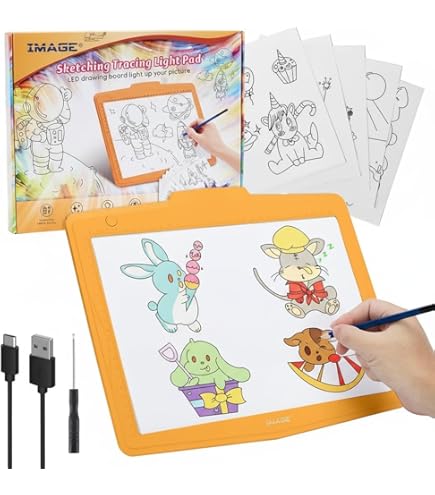 KIVOTAC 9x12 Inch LED Light Pad, Ultra-Thin USB Powered Bright Light Up Box Adjustable Light Table For Drawing, Weeding Vinyl, Diamond Art, Sketching, Tracing And Animation