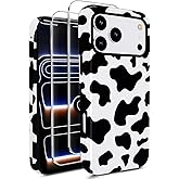 J.west Compatible with iPhone 17 Pro Max Case 6.9" with 2 Pack Tempered Glass Screen Protectors Cute Animal Hybrid Cover for Girls Women Cow Print Protective Phone Cases