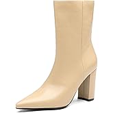 NEWBELLA Women's British Style Ankle Boots - Fashionable Vegan Leather Short Boots, Versatile Chunky Heel Booties for Everyday Wear