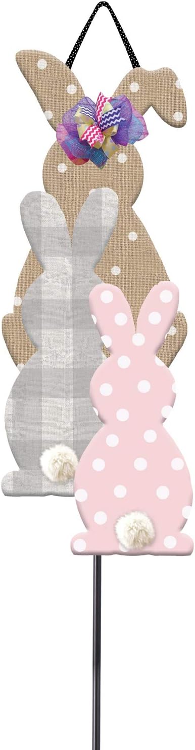 Evergreen Flag Stacked Bunnies Statement Stake - 11 x 1 x 24 Inches