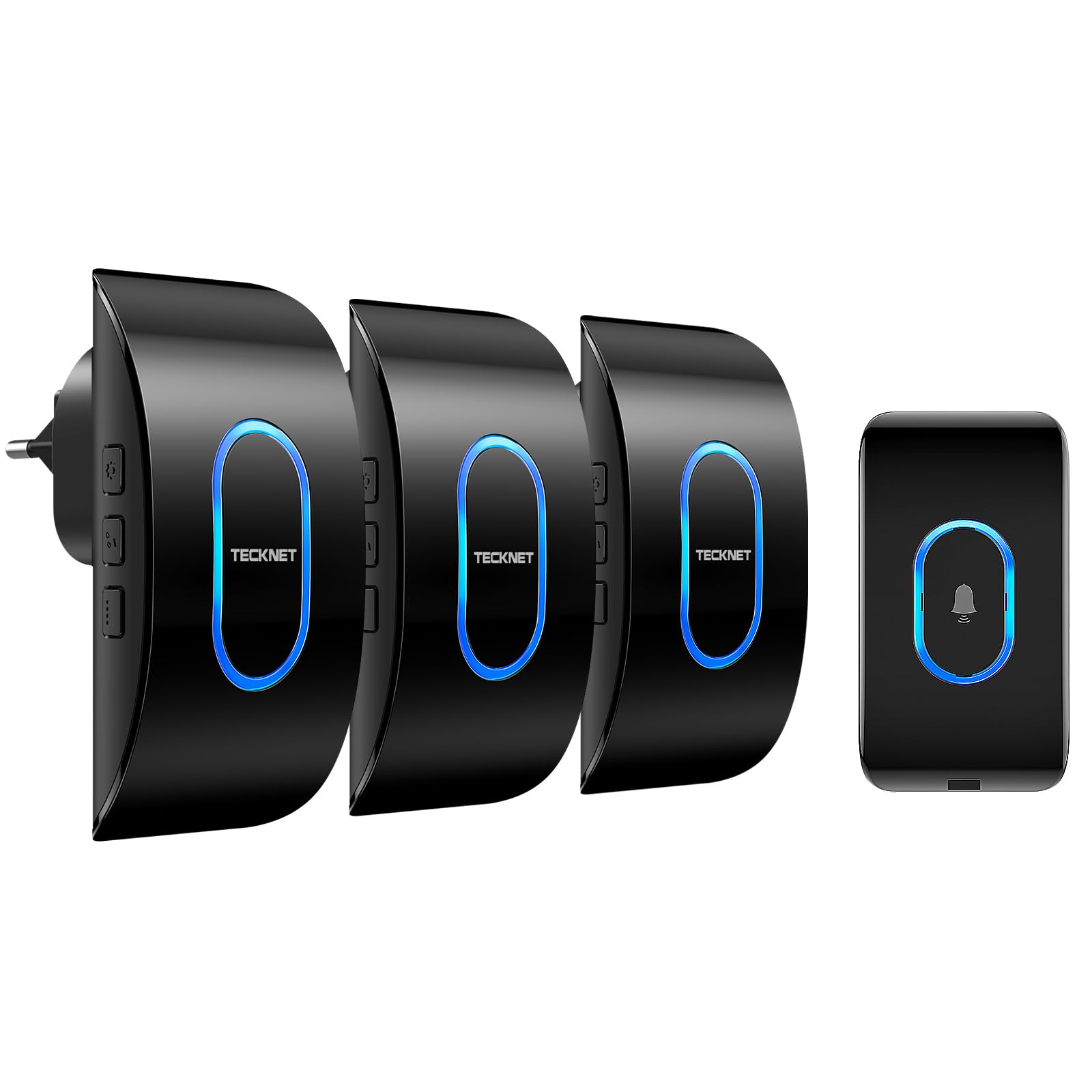 TECKNET Türklingel IP65 Funkklingel Aussen Wasserdicht, 400m Reichweite, Klingelset mit 1 Sender und 3 Empfängern, 5 Lautstärkestufen, 60 Melodien, Funkklingel mit LED-Blitz – Schwarz