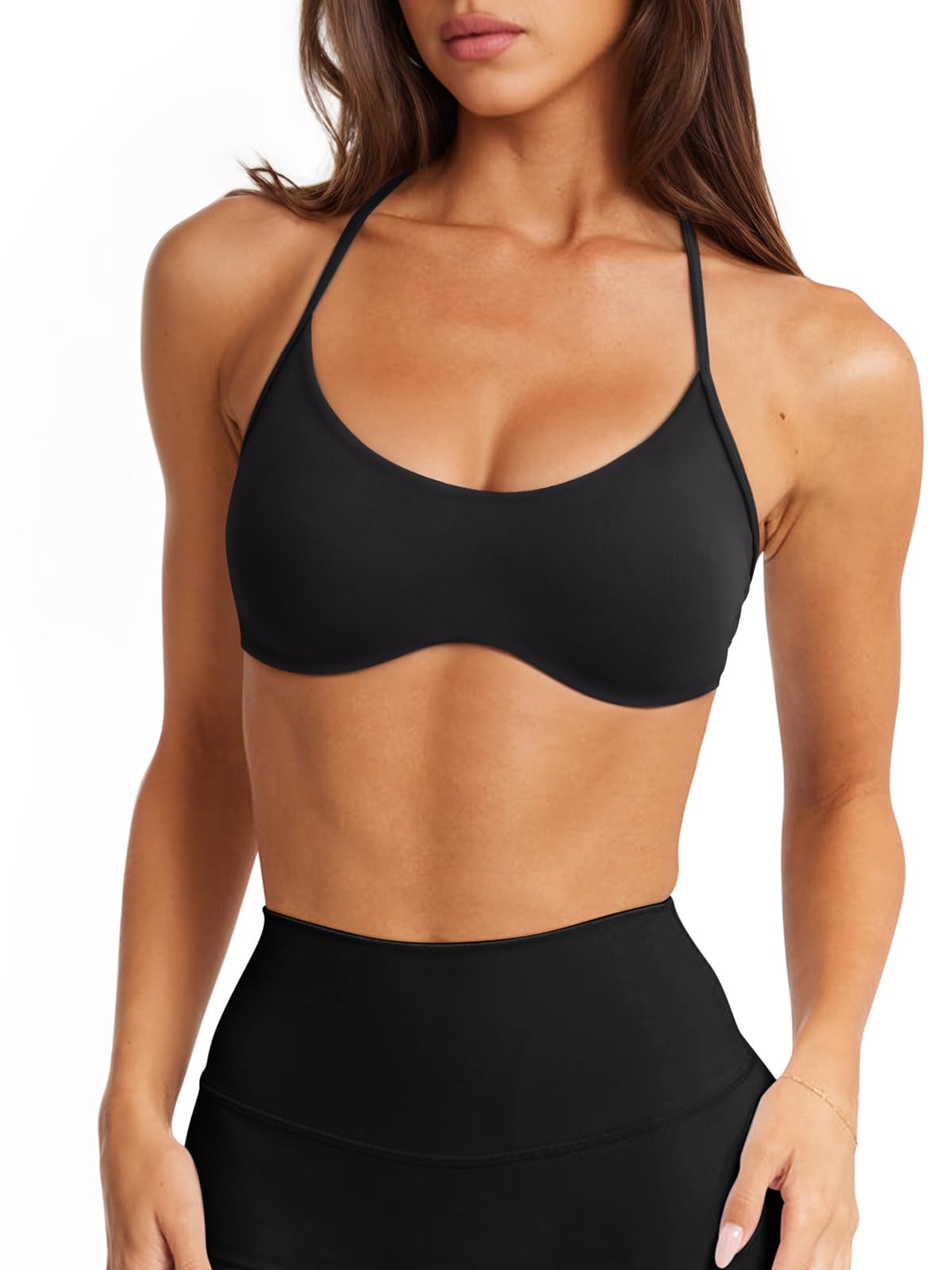 Photo 1 of LASLULU Womens Black Sports Bra Sexy Y Back Padded Racerback Spaghetti Strap Scoop Neck Workout Yoga Gym Athletic Bras Tops Fitness Clothes Activewear Going Out Tops (Black, Large)