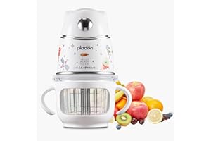 Baby food processor, PLODON 15-in-1 baby food processor set, suitable for fruits, vegetables, and meat, compatible with stage-based recipes, separator, silicone spoon, scraper, (silver)