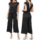 ROYLAMP Women's Summer Casual Jumpsuit Sleeveless Cutout Crop Backless Tie Back Cropped Wide Leg Rompers with Pockets