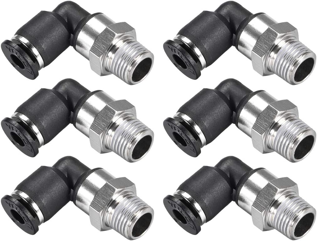 sourcing map Push to Connect Tube Fitting Male Elbow 4mm Tube OD X 1/8 NPT Thread Pneumatic Air Push Fit Lock Fitting 6pcs