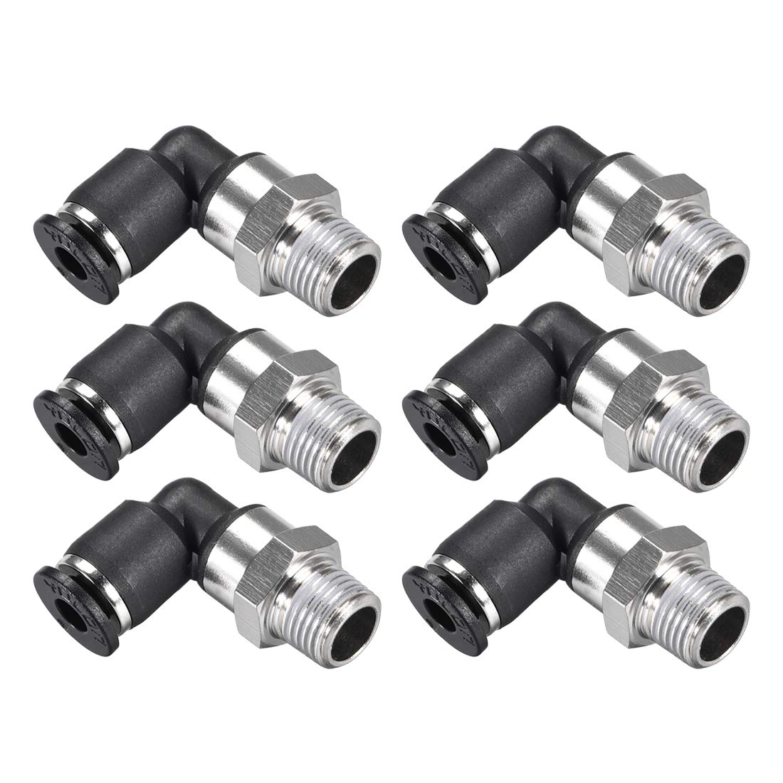 sourcing map Push to Connect Tube Fitting Male Elbow 4mm Tube OD X 1/8 NPT Thread Pneumatic Air Push Fit Lock Fitting 6pcs