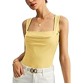 RIHOAS Womens Square Neck Tank Tops Double Layer Ruched Front Cute Going Out Basic Base Tank Tops