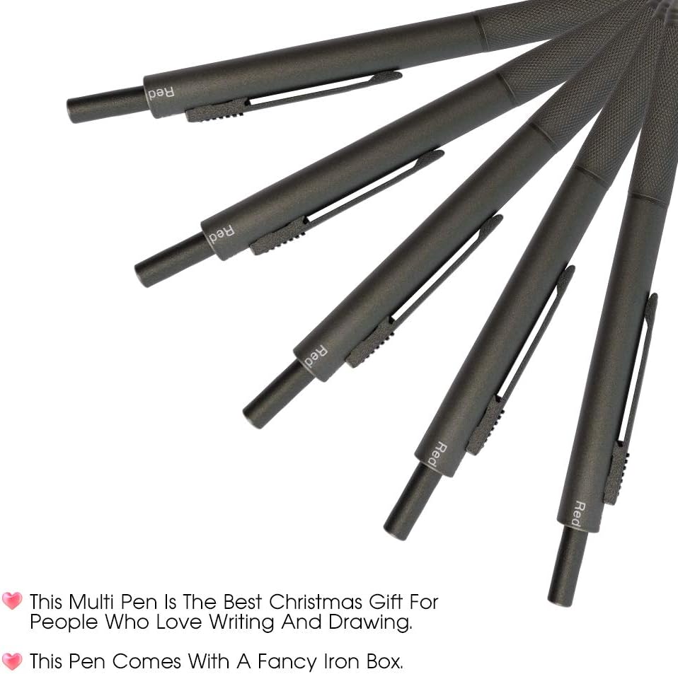 SMTTW 4-in-1 Multi-Function Refillable & Retractable Ballpoint Pen + 0.7mm Mechanical Pencil, Fine Point, Grey Metal Barrel - Image 5