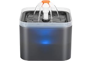 AONBOY Ultra Silent Pet Fountain 67oz/2L, with LED Light, Activated Carbon Filter for Cats and Small Dogs(Gray)