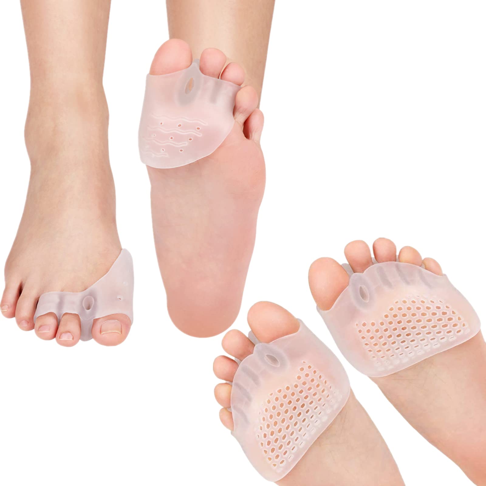 2 Pair Gel Toe Separator Metatarsal Pads Kit, Toe Stretcher Bunion Spacer for Orthotic Overlapping Toes, Hammer Toes, Bunion Pain Relief for Barefoot, Wear in Socks or Shoes