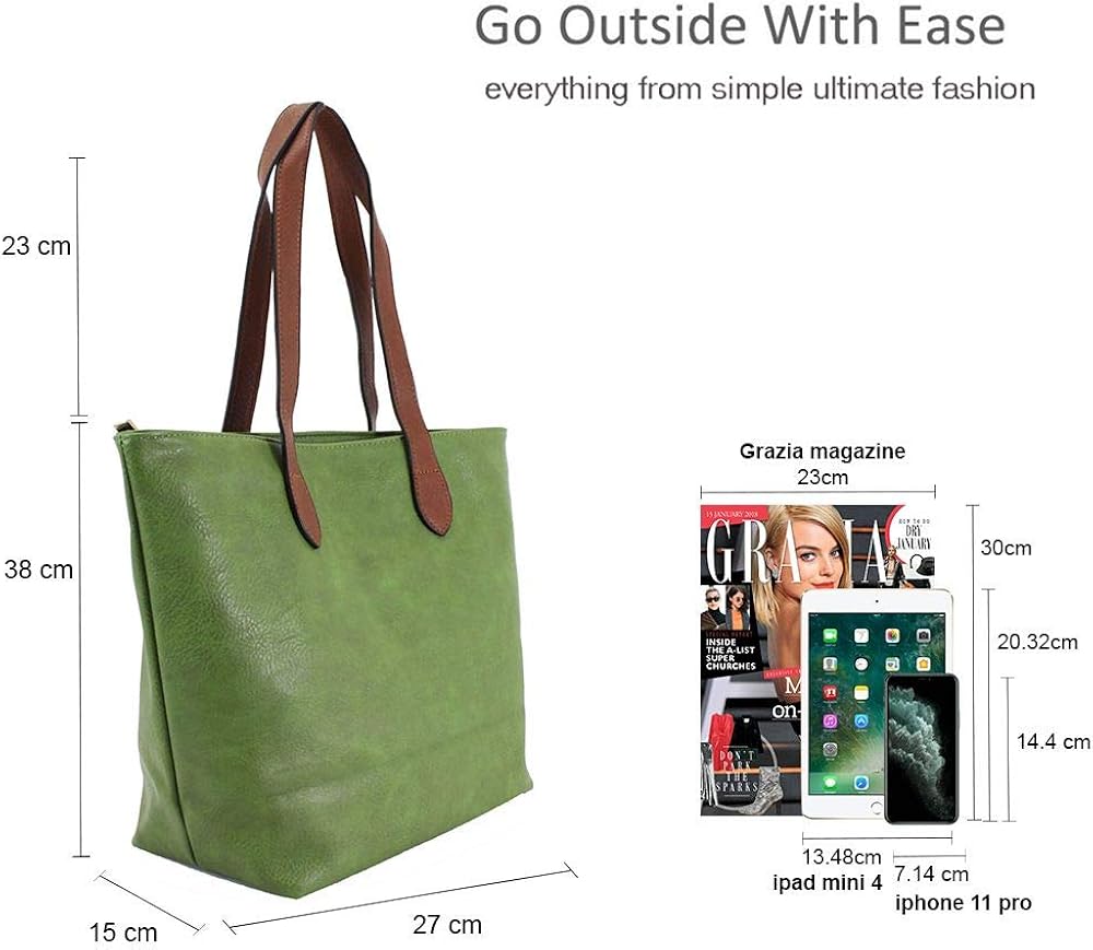 She & Bags Women Vegan Leather Classic Design Roomy Shopper Tote Handbag Ideal For Work Travel School (Black) - Image 5