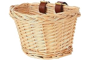 EIRONA Kids Bicycle Wicker Basket with Straps for 12-16 Inch Kids Bike, Tricycle, Scooter, (Pink & Purple & Brown)