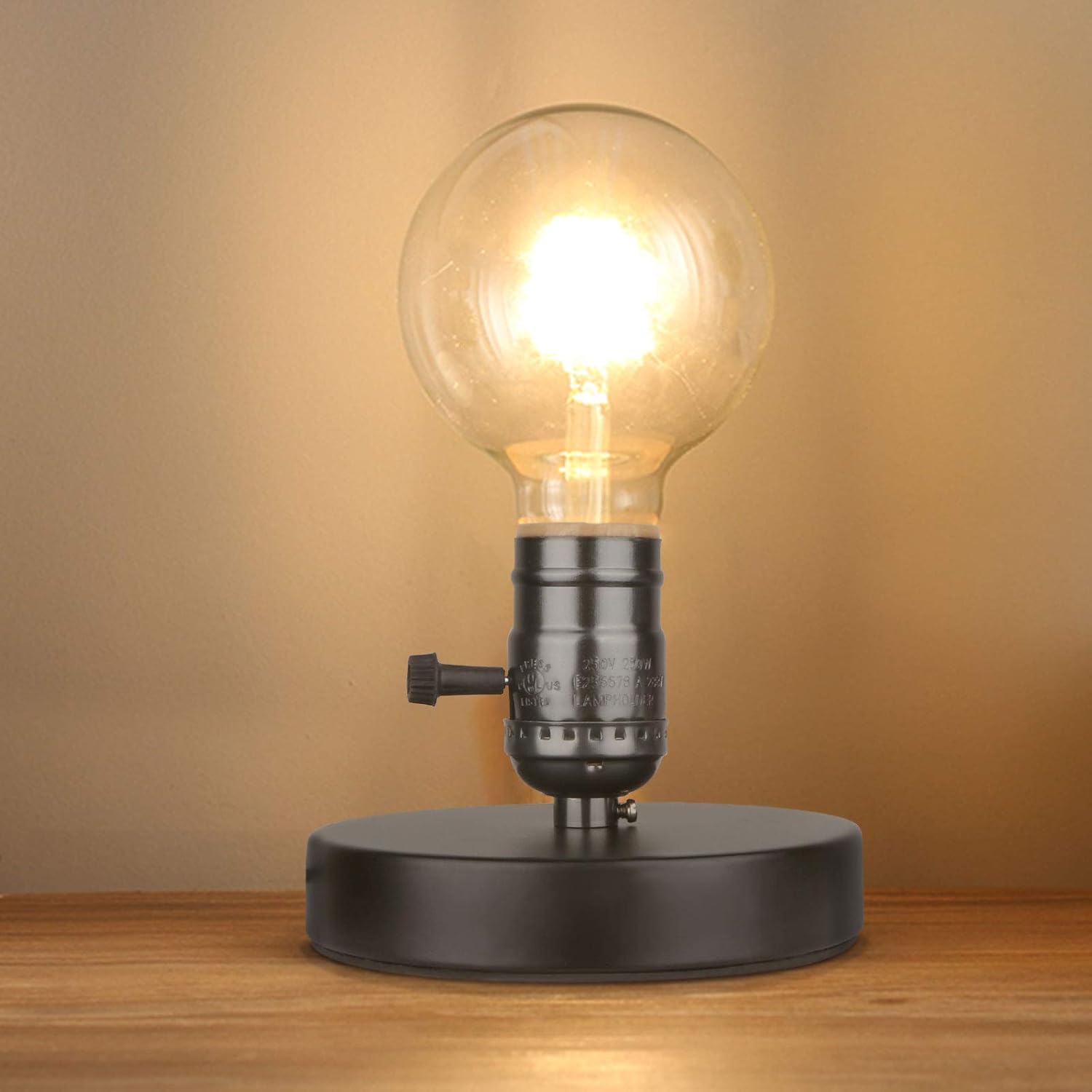 Vintage Table Lamp Base, Lamp Base Without Shade, E26 E27 Short Edison Light Bulb Stand, Small Simple Exposed Lamp Base, with Plug in 5.8ft Cord On/Off Switch Mini Industrial Basic Lamp (Gloss Black) - - 