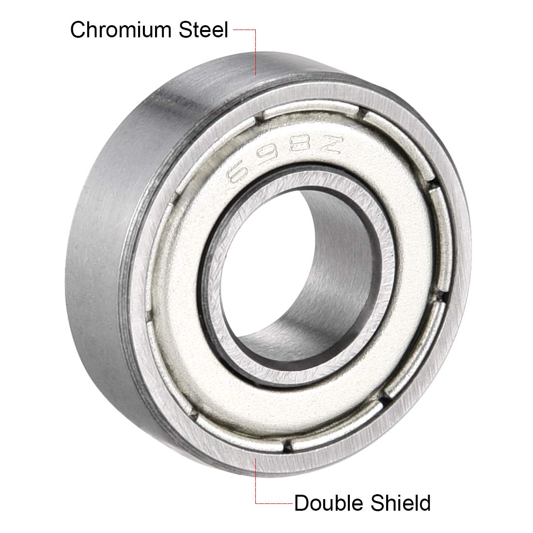 sourcing map 698ZZ Deep Groove Ball Bearing Double Shield 698-2Z 1080098, 8mm x 19mm x 6mm Chromium Steel Bearings (Pack of 1) - Image 3