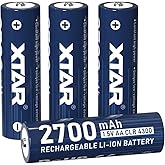XTAR 4-Pack 1.5V 4300mWh(2700mAh) Rechargeable AA Lithium Battery, with Low-Voltage Indicator