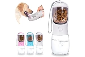 Paoakaola Dog Water Bottle 2 in 1, Leak Proof Portable Pet Water Bottle with Food Container, Outdoor Portable Water Dispenser for Cat, Puppy for Walking, Hiking, Camping, Travel(10oz White)