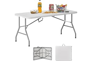 SogesHome 5ft Folding Picnic Table, 60 inch Utility Folding Table, Indoor Outdoor Plastic Picnic Party Dining Table (White)