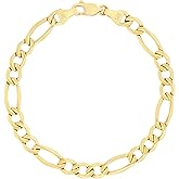 Nuragold 14k Real Yellow Gold Figaro Link 5.5mm Chain Bracelet (7"-9") Italian Jewelry for Men & Women