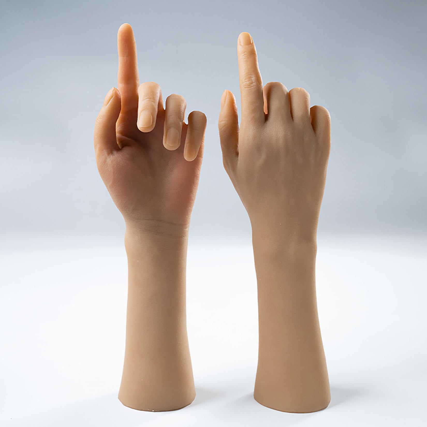 Photo 1 of Realistic Silicone Male Long arm Hand Model with Bones Fake Hand Flexible Finger Bendable Wrist Mannequin Hand for Jewelry Display Nail Art Practice?one Pair?