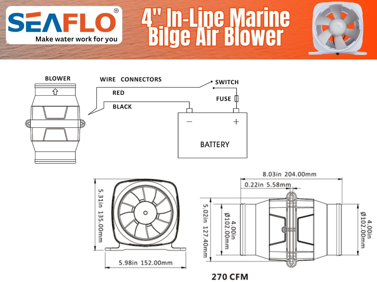Ventilatore Elettrico Per Sentina Marina 12V 270 CFM: Soffiatore Silenzioso In ABS Per Barche, Roulotte